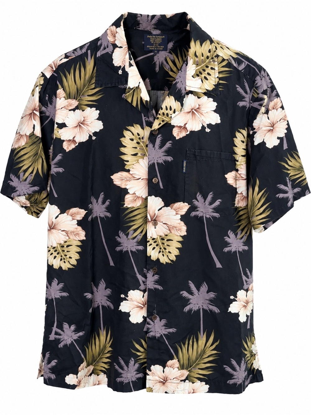 Palmwave Hawaii 2XL Hawaiian Shirt Black Hibiscus Palm Tree Floral Cotton